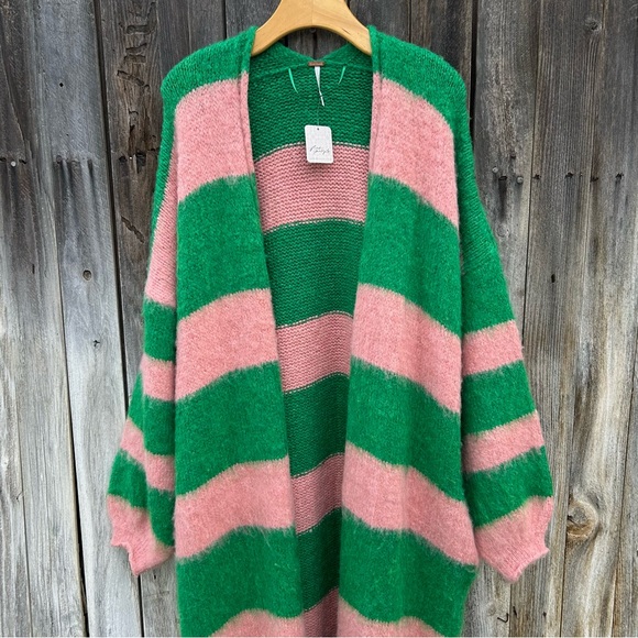 NWT Free People Mantra Cardi Cardigan Fern Green Pink Blush M/L - Picture 3 of 16